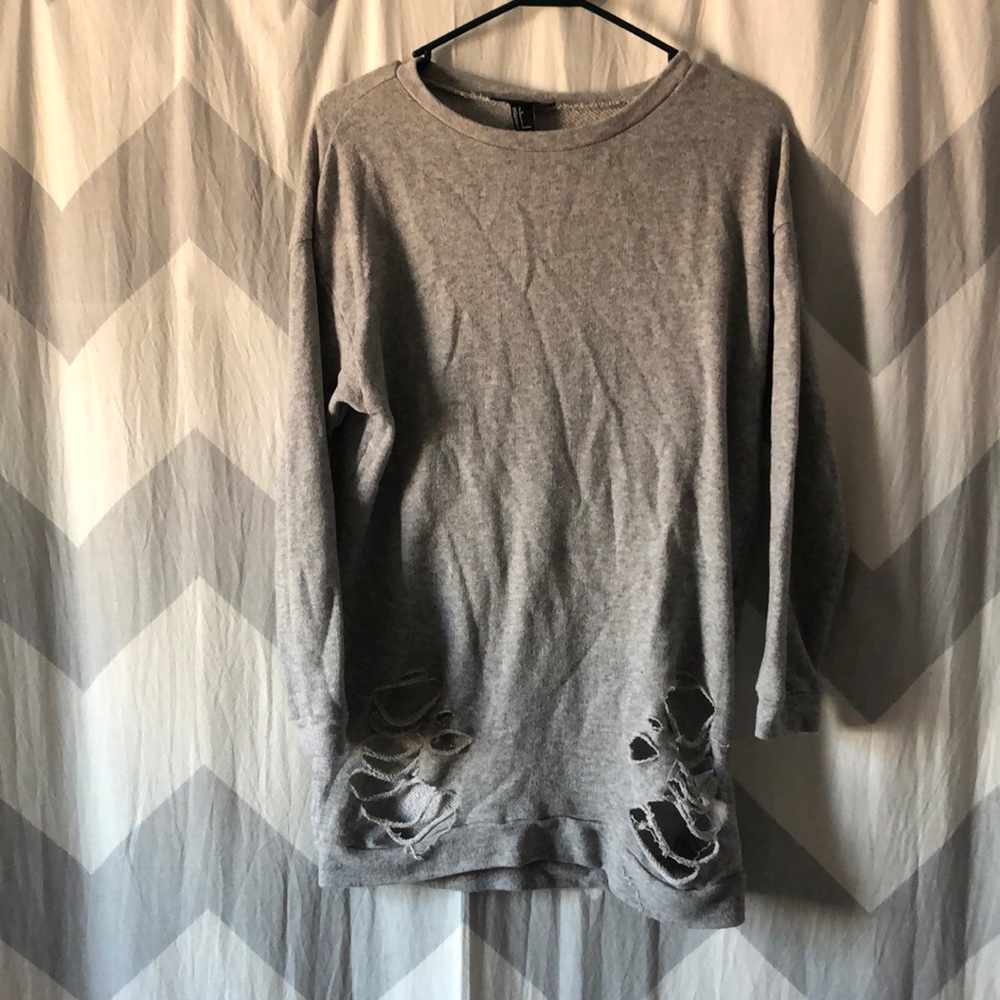 Grey distressed over size hoodie